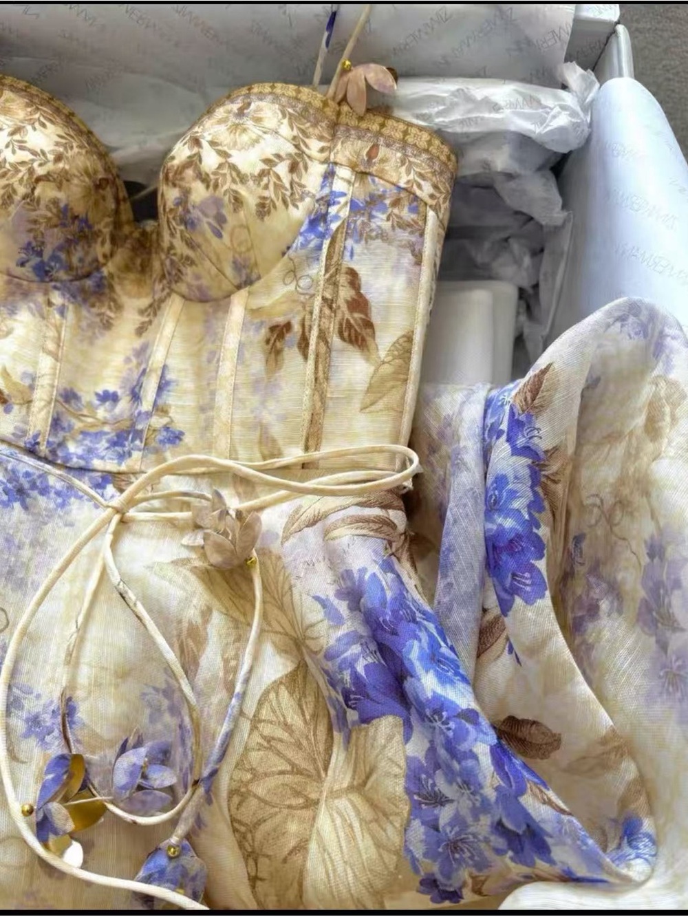 Zimmermann Cream and Lavender Floral Midi Dress with Gold Accents - Picture 10 of 10